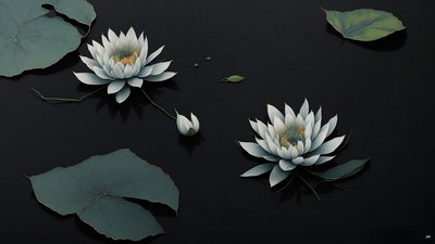 mustemaalaus: waterlili-black_03 tekijältä Josef Johann Michel