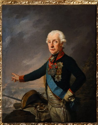 Marsalkka Generalissimo Prinssi Aleksandr Suvorovin (1729-1800) muotokuva. (Fieldmarsalkka Generalissimo Prince A. Suvorovin muotokuva). Josef Kreuzingerin (1757-1829) maalaus öljy kankaalle tekijältä Josef Kreuzinger