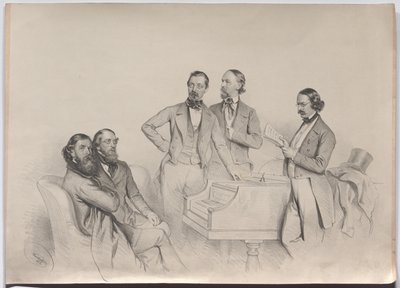 Itävaltalaisia säveltäjiä; Heinrich Proch, Franz von Suppé, Karl Binder, Anton Emil Titl, Anton Maria Storch tekijältä Josef Kriehuber