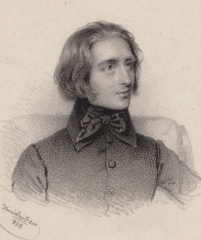 Säveltäjä Franz Lisztin muotokuva 1811-1886, 1838. tekijältä Josef Kriehuber