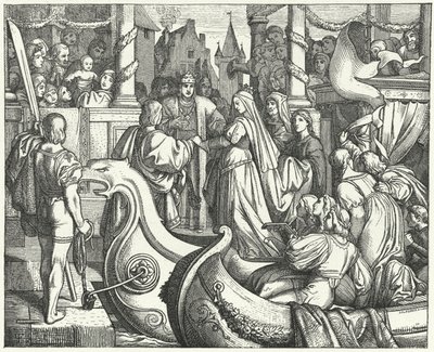 Pyhän Rooman keisari Frederick II toivottaa tervetulleeksi morsiamensa, Englannin Isabellan tekijältä Josef Mathias (after) Trenkwald