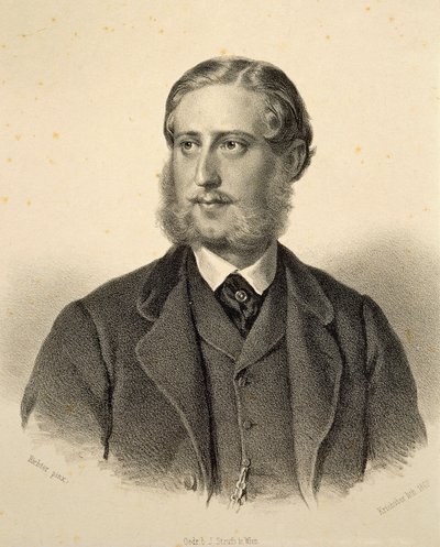 Prinssi Kinskyn (1834-1904) Ferdinand Bonaventuran muotokuva. Kaiverrus Josef Kriehuber tekijältä Josef Nikolaus Kriehuber