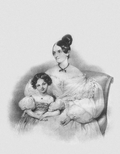 Olga Narychkina Potockin muotokuva heidän tyttärensä Sophien kanssa 1802-1861, 1835 tekijältä Josef Nikolaus Kriehuber