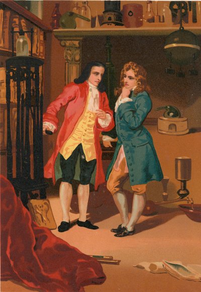 Robert Boyle ja Denis Papin tarkastavat Papinin höyrykeittimen tekijältä Josep or Jose Planella Coromina