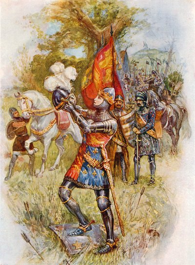 Musta prinssi Edward Crecyn taistelussa (värilitografia). tekijältä Joseph (after) Finnemore