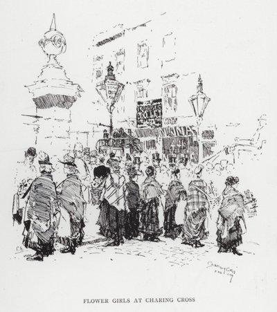 Kukkatytöt Charing Crossissa (litho) tekijältä Joseph (after) Pennell