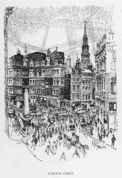 Ludgate Sirkus (litho) tekijältä Joseph (after) Pennell