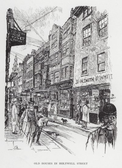 Vanhat talot Holywell Streetillä (litho) tekijältä Joseph (after) Pennell