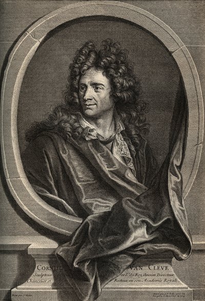 Corneille Van Cleven muotokuva ranskalaisesta kuvanveistäjästä (1645-1732), Poillyn kaiverrus Joseph Vivienin maalauksen jälkeen tekijältä Joseph (after) Vivien