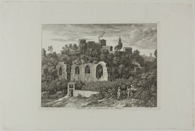Aqüeducte sota el monestir de Sant Bonaventura a Roma, làmina deu de Die Römische Ansichtenfinnish tekijältä Joseph Anton Koch