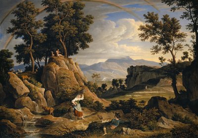 Maisema lähellä Olevanoa sateenkaaren kanssa, 1823-24 tekijältä Joseph Anton Koch