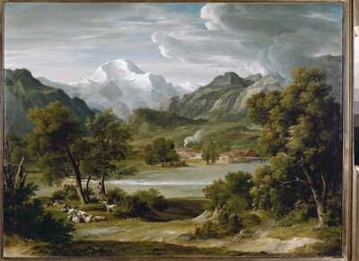 Lauterbrunnenin laakso lähellä Unterseenia, josta on näkymät Jungfraulle (Sveitsi) (öljy kankaalle, noin 1821) tekijältä Joseph Anton Koch