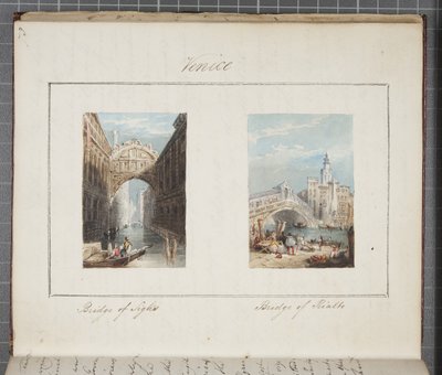 Venetsia, liimattu Thomas Moodyn päiväkirjaan Sveitsin ja Italian kiertomatkasta, 1822 (wc paperilla). tekijältä Joseph Axe Sleap
