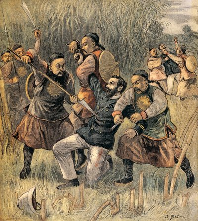 Kaksi ranskalaista upseeria kuoli Quang - Tcheou - Wanissa joulukuussa 1899 bokserikapinan alkaessa. Kiina tekijältä Joseph Belon