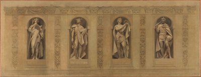 Saint-Paul-Saint-Louis-kirkon luonnos: Robert le Pieux. Clovis. Saint Louis. Kaarle Suuri, vuosina 1873-1875 (öljy kankaalle). tekijältä Joseph Blanc
