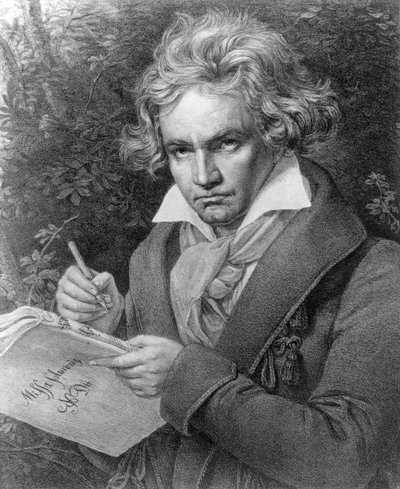 Ludwig van Beethoven säveltää "Missa Solemnis", 1819 (litografia) tekijältä Joseph Carl Stieler