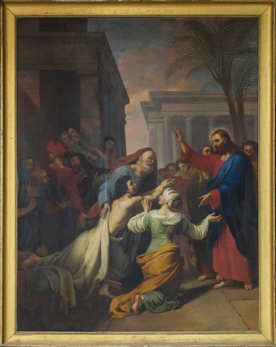 Naimin lesken pojan ylösnousemus. Jacques Chabordin öljy kankaalle (1786-1848). Sensin katedraalin laivi tekijältä Joseph Chabord