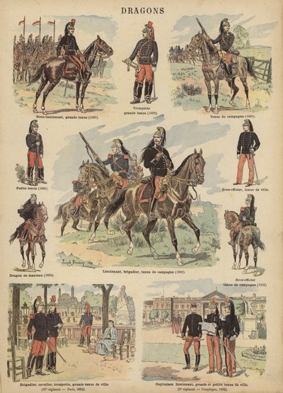 Ranskan armeijan lohikäärmeet (väri litho) tekijältä Joseph Charles (after) Beuzon