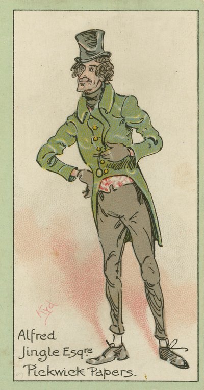 Alfred Jingle, Pickwick Papers (värilitografia). tekijältä Joseph Clayton (1856-1937) (after) Clarke