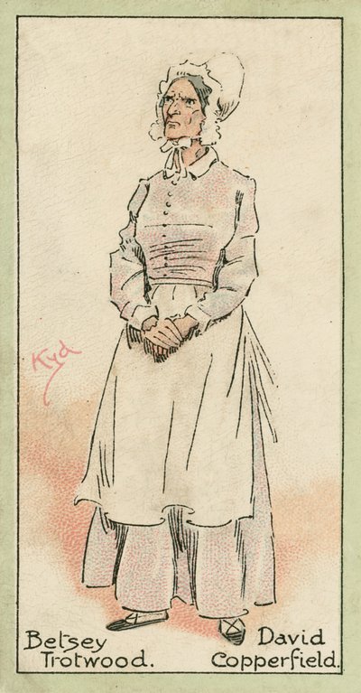 Betsey Trotwood, David Copperfield (värilitografia) tekijältä Joseph Clayton (1856-1937) (after) Clarke
