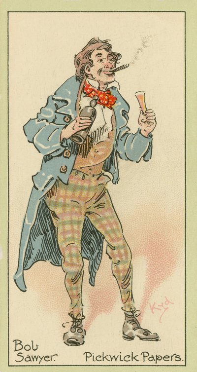 Bob Sawyer, Pickwick Papers (värilitografia) tekijältä Joseph Clayton (1856-1937) (after) Clarke