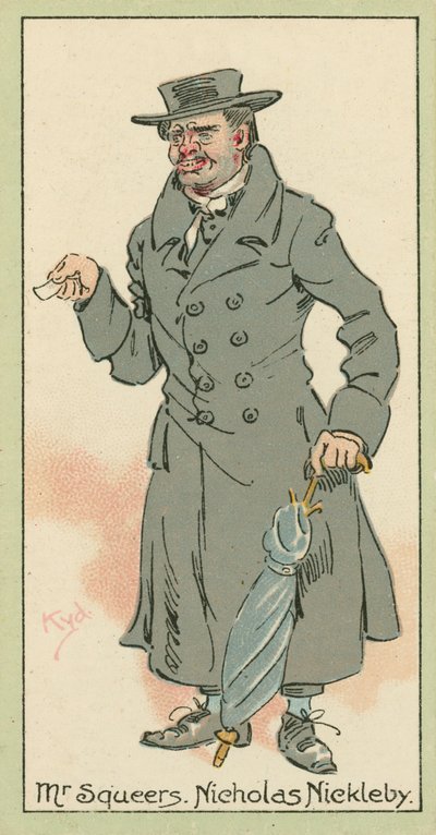Mr Squeers, Nicholas Nickleby (värilitografia) tekijältä Joseph Clayton (1856-1937) (after) Clarke