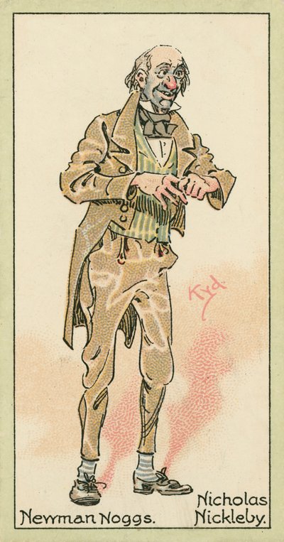 Newman Noggs, Nicholas Nickleby (värilitografia) tekijältä Joseph Clayton (1856-1937) (after) Clarke
