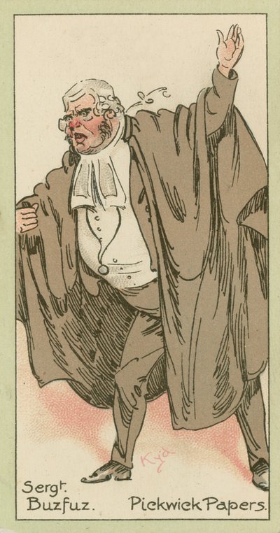 Kersantti Buzfuz, Pickwick Papers (värilitografia). tekijältä Joseph Clayton (1856-1937) (after) Clarke