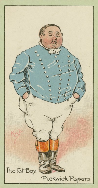 The Fat Boy, Pickwick Papers (värilitografia) tekijältä Joseph Clayton (1856-1937) (after) Clarke