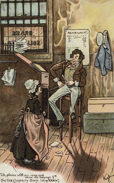 Kohtaus The Old Curiosity Shopista, Charles Dickens (värilitho) tekijältä Joseph Clayton (1856 1937) (after) Clarke