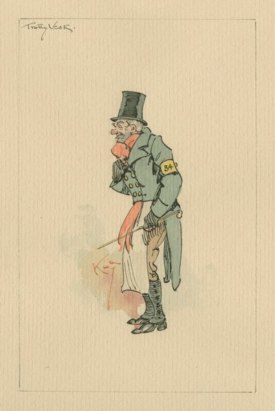 Trotty Veck - The Chimes, noin 1920-luku (kynä ja muste wc:llä paperilla) tekijältä Joseph Clayton Clarke