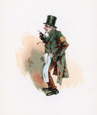 Trotty Veck, kuvitus artikkelista "Character Sketches from Charles Dickens", n. 1890 tekijältä Joseph Clayton Clarke