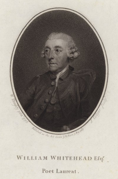 William Whitehead, englantilainen runoilija ja näytelmäkirjailija (kaiverrus) tekijältä Joseph Collyer