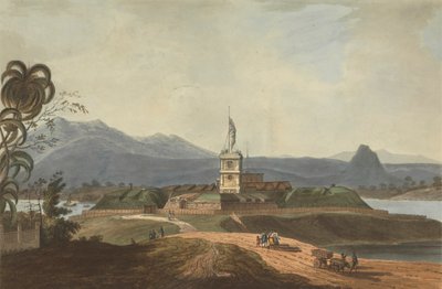 Kaakkoisnäkymä Fort Marlboroughista, Benkulen, Sumatra, 1799 tekijältä Joseph Constantine Stadler