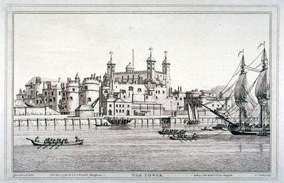 Etelänäkymä Lontoon Towerista veneillä Thames-joella, 1795 tekijältä Joseph Constantine Stadler