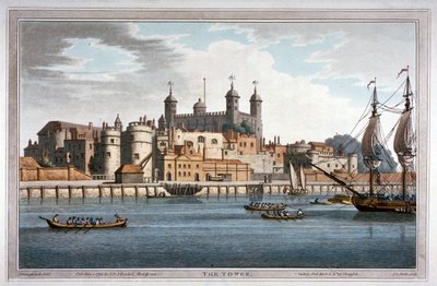 Etelänäkymä Lontoon Towerista veneillä Thames-joella, 1795 tekijältä Joseph Constantine Stadler