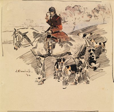 Metsästäjä hevosen selässä ja kettukoiria tekijältä Joseph Crawhall