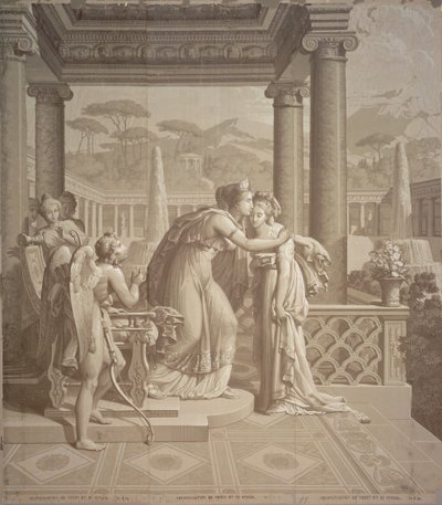 Tapettisuunnittelu Cupidilla ja Psychellä, 1815 tekijältä Joseph Dufour