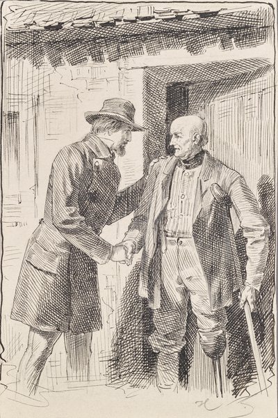 Kaksi miestä, toisella amputoitu jalka, - tekijältä Joseph Eugen Hörwarter