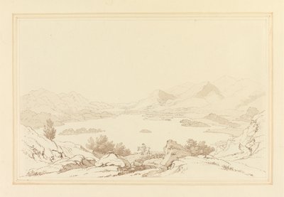 Yleinen näkymä Derwent Water -järvelle (kynä ja muste wc:llä grafiitin päällä kudottupaperilla) tekijältä Joseph Farington