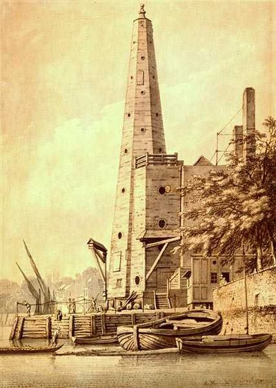 Old Water Tower at York Buildings, Whitehall, 20. toukokuuta 1791 (muste ja pesu) tekijältä Joseph Farington