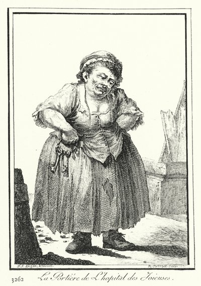 Hopital des Joieusesin ovenvartija (kaiverrus) tekijältä Joseph Franz von (after) Goez
