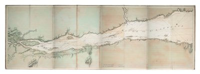Pyhän Laurentiuksen joen kartta, Pohjois-Amerikan Atlantin rannikko, noin 1781 (värillinen kaiverrus). tekijältä Joseph Frederick Wallet DesBarres