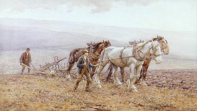 Plowing the Downs (akvarelli paperille) tekijältä Joseph Harold Swanwick