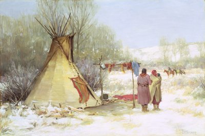 Intiaanit palaavat talvileiriin (öljy kankaalle) tekijältä Joseph Henry Sharp