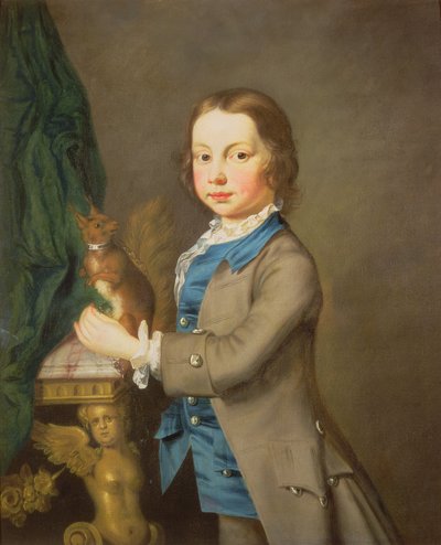 Muotokuva pojasta lemmikkioravan kanssa, 1700-luku tekijältä Joseph Highmore