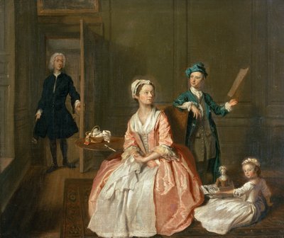 Keskustelupala, luultavasti taiteilijan perheestä, n. 1732-5 tekijältä Joseph Highmore