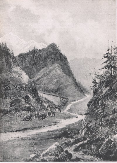 Afganistan: Kabulin kolonnin marssi Khandahariin, elokuu 1880, kuva brittiläisistä taisteluista maalla ja merellä, 1915 tekijältä Joseph Holland Tringham