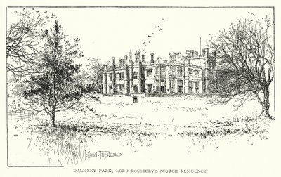 Dalmeny Park, lordi Roseberyn skotlantilainen asuinpaikka (litografia) tekijältä Joseph Holland Tringham