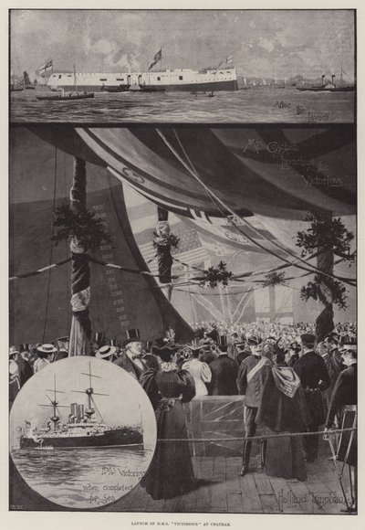 HMS Victoriousin vesillelaskeminen Chathamissa tekijältä Joseph Holland Tringham